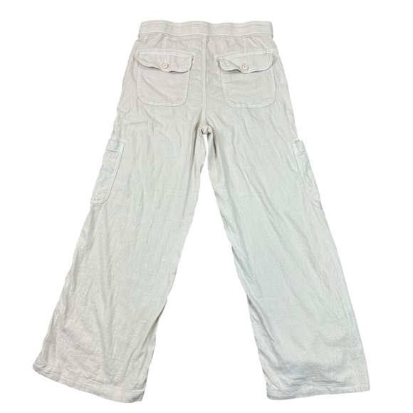 American Eagle Dreamy Drape Baggy Wide Leg High Rise Linen Cream Pants Size 10 - Picture 9 of 11